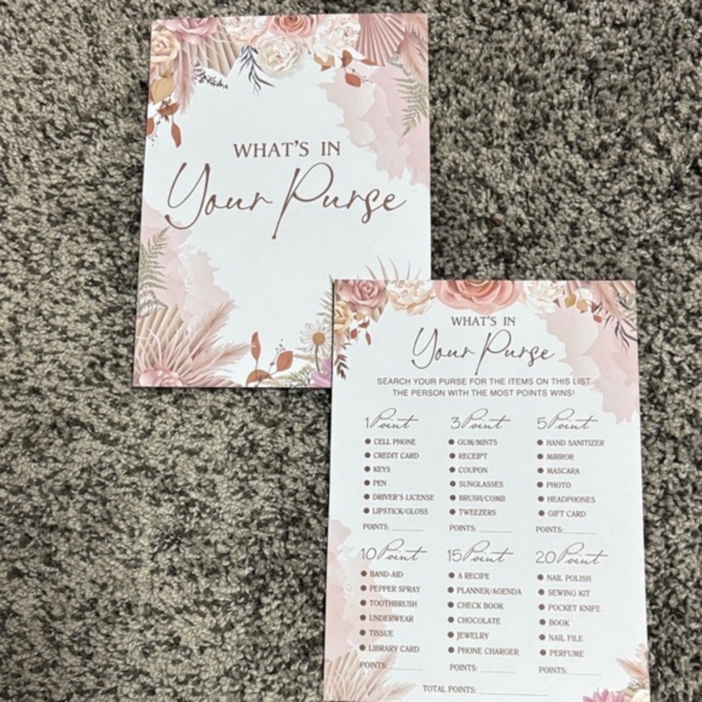 Floral 'What's in Your Purse' Game Cards